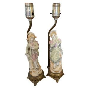 Vintage Table Boudoir Lamps Figural Victorian Man Woman Porcelain 14.5"h F30